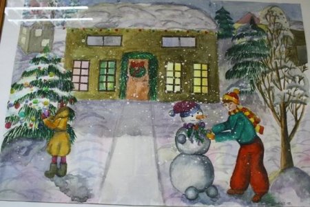 Зима в городе рисунок