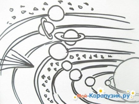 Поэтапные рисунки карандашом космос