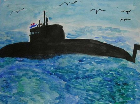 Подводная лодка гуашь