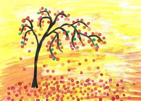 Рисование ватными палочками осень