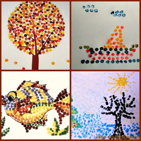 Листья ватными палочками