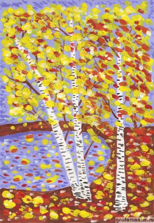 Осеннее дерево ватными палочками