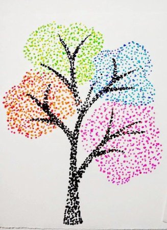 Дерево ватными палочками