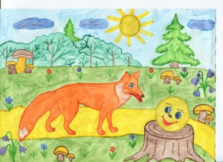 Рисование лиса и Колобок