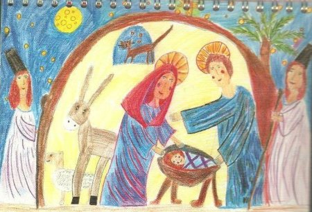 Иосиф и Мария в вертепе раскраска