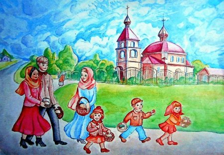 Семья идет в Церковь