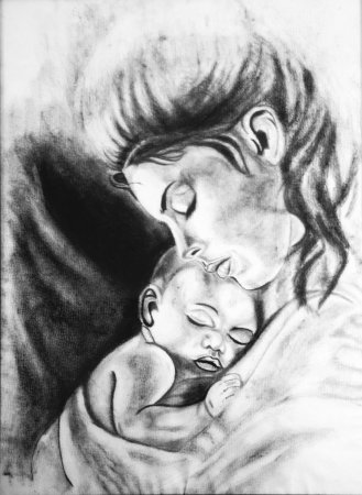 Мама и сын рисунок карандашом
