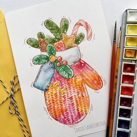 Новогодние иллюстрации маркерами