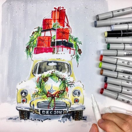 Зимний пейзаж в скетчбук