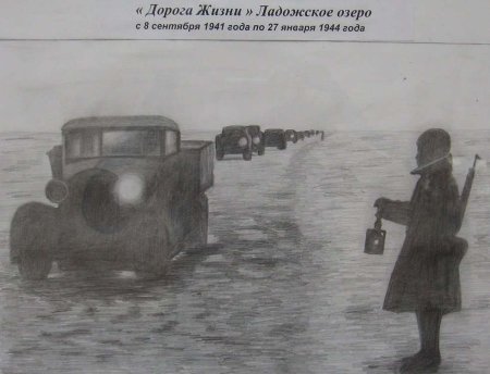 Блокада Ленинграда дорога жизни рисунки детей