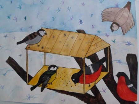 Рисование зимующие птицы