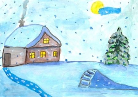 Рисунок на тему зимний вечер
