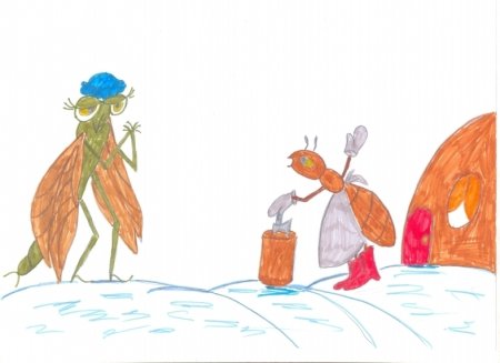 Иллюстрация к басне Крылова Стрекоза и муравей