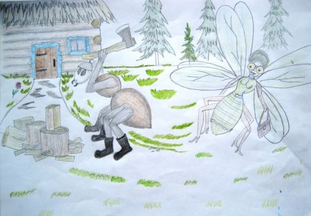 Стрекоза и муравей басня рисунок карандашом