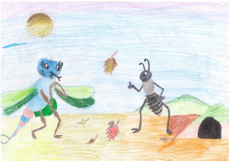 Стрекоза и муравей рисунок карандашом