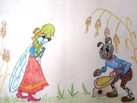 Иллюстрация к басне Стрекоза и муравей