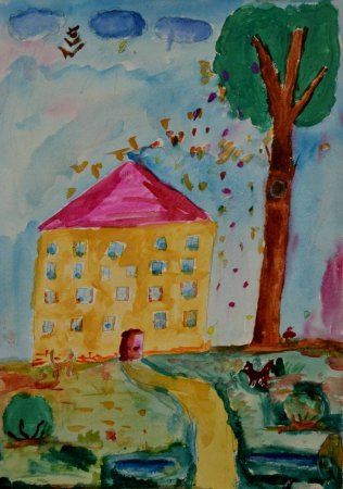 Осенний двор рисунок