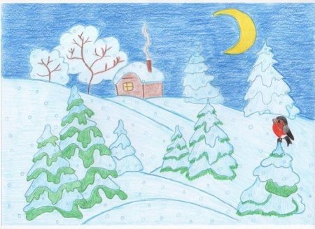 Зимний пейзаж карандашом для детей