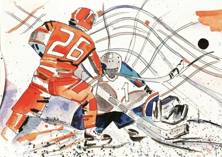 Хоккей рисунки красками