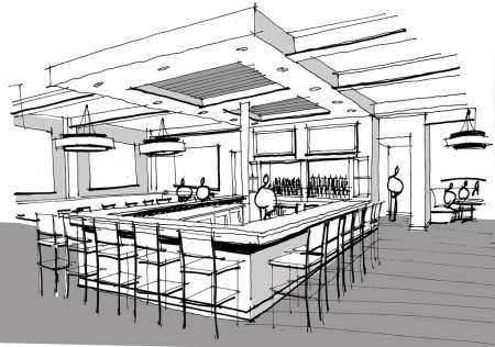 Интерьер кафе карандашом