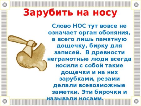 Фразеологизм зарубить на носу