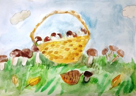Рисование корзина с грибами