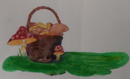 Рисование корзина с грибами