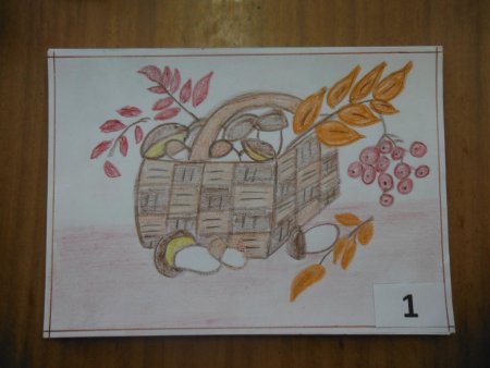 Рисование корзинка с грибами