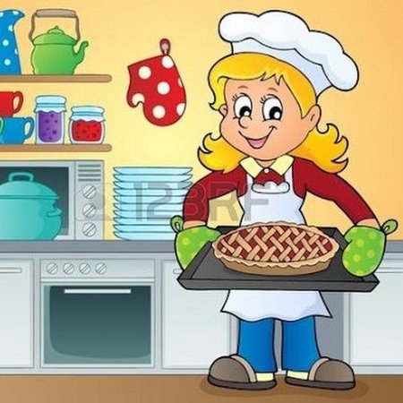 Мультяшная девочка на кухне
