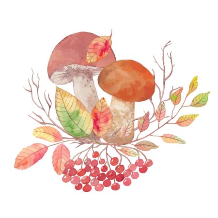 Грибы и ягоды акварель