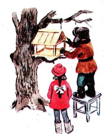 Рисование птицы на кормушке