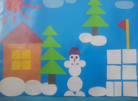 Зимняя аппликация из геометрических фигур