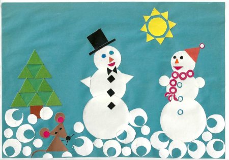 Новогодняя аппликация из геометрических фигур