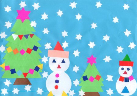 Зимняя аппликация из геометрических фигур