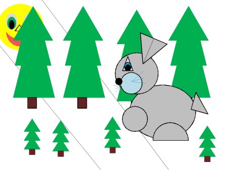 Аппликация из кругов квадратов и треугольников