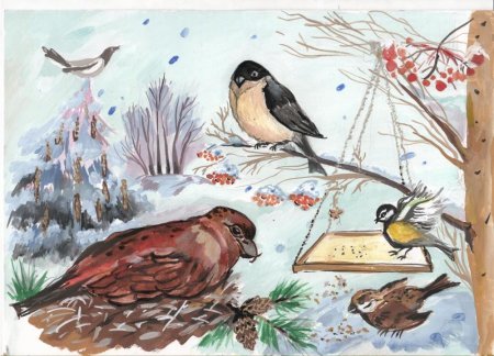 Зимующие птицы рисунок
