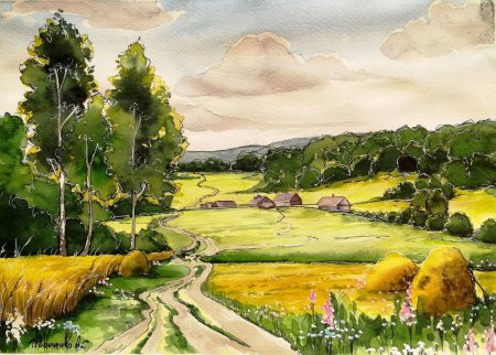 Пейзаж акварелью