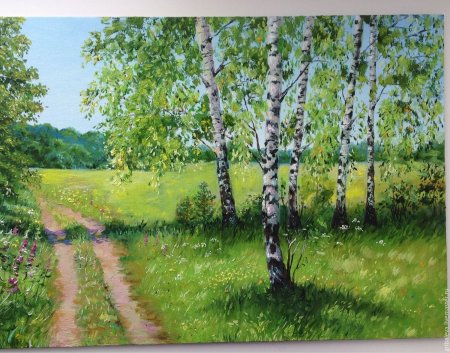 Берёзовая роща и поле картины