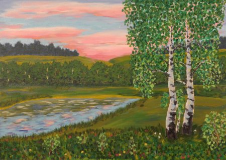 Пейзаж гуашью лето