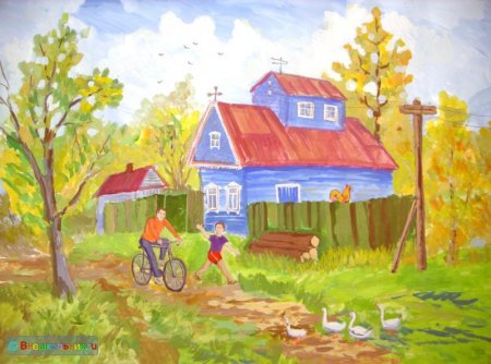 Пейзаж деревни для детей