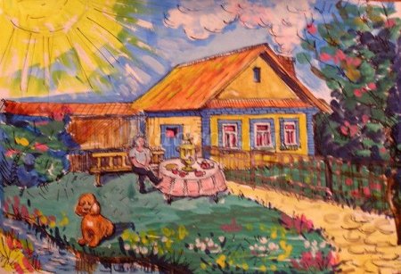 Детский рисунок деревенский домик в деревне