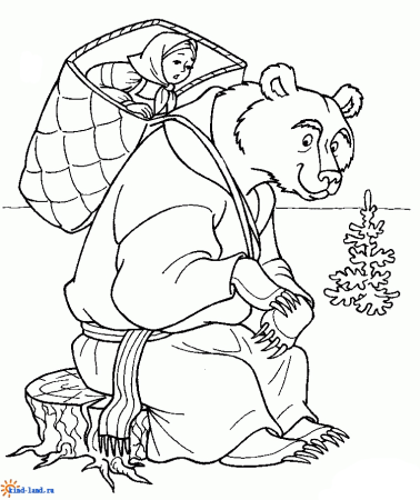 Сказка Маша и медведь раскраска