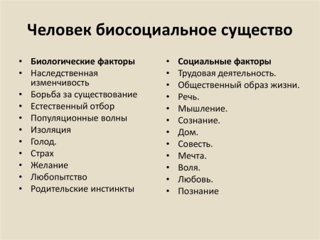 Человек биосоциальное существо Обществознание 8 класс