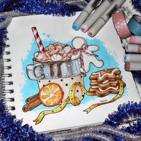 Новогодние картины маркерами