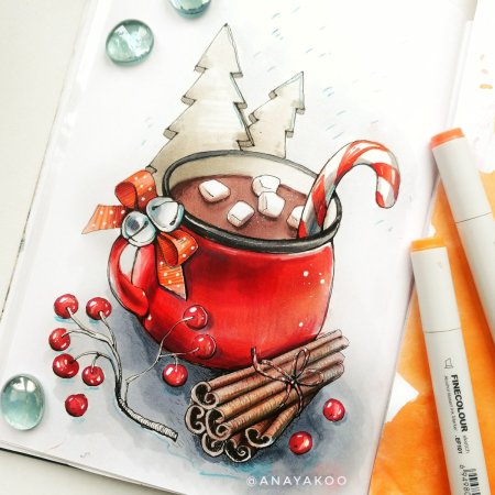 Зимние скетчи маркерами