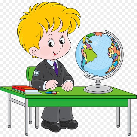 Ученик за партой без фона