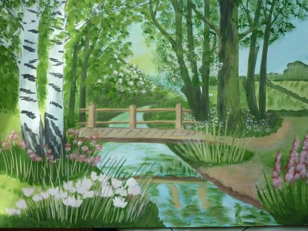 Пейзаж гуашью лето