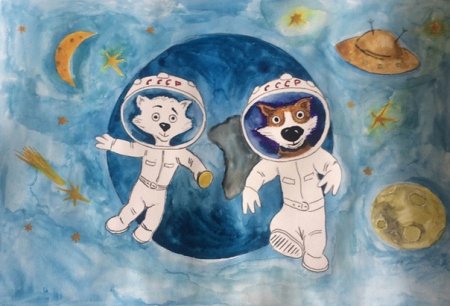 Рисунки на тему собаки в космосе