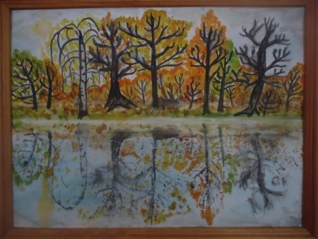 Осенний лес техникой монотипией