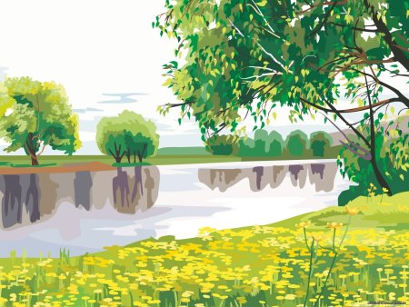 Березовая роща акварелью